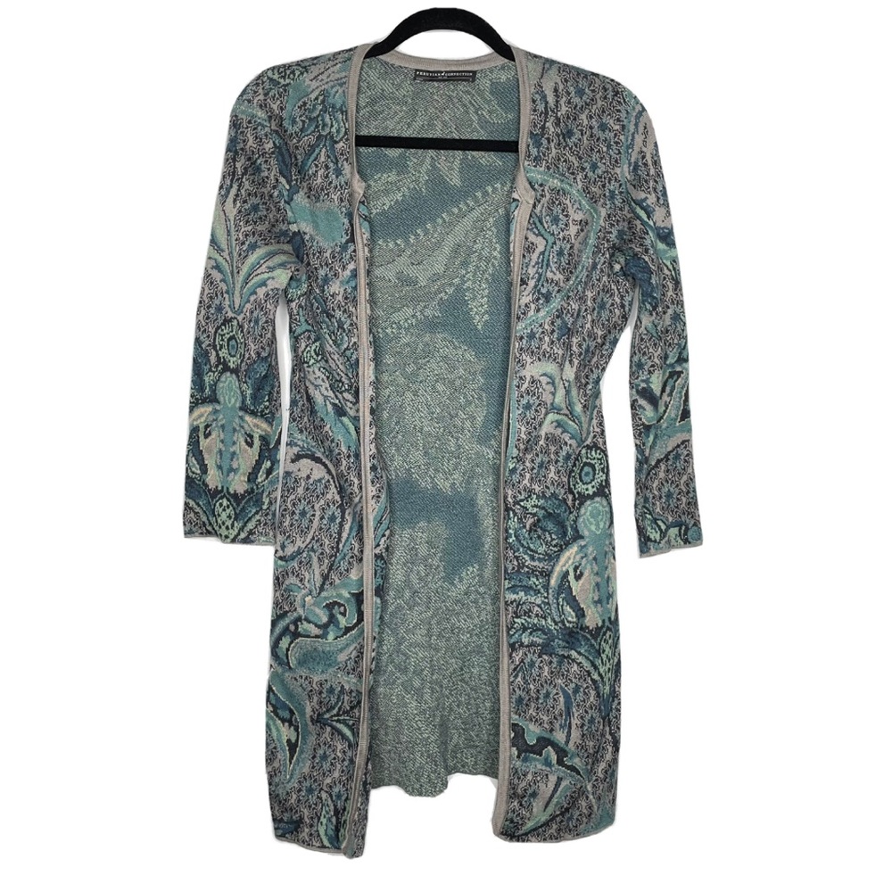 Peruvian Connection 100% Pima Cotton Knit Cardigan Sweater Paisley Floral Size S